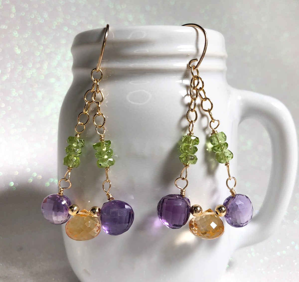 Peridot chandelier earrings store